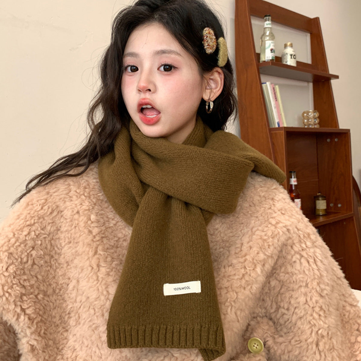 100% Sheep Wool Knitted Warm Thick Scarf