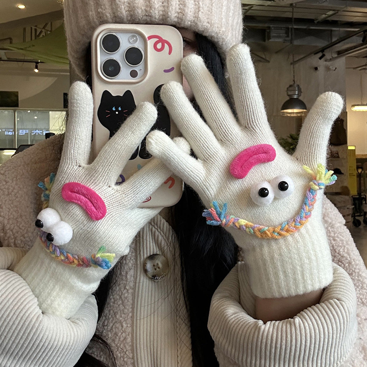 Funny Gloves Warm Fleece-lined Touch-screen Knitted Gloves