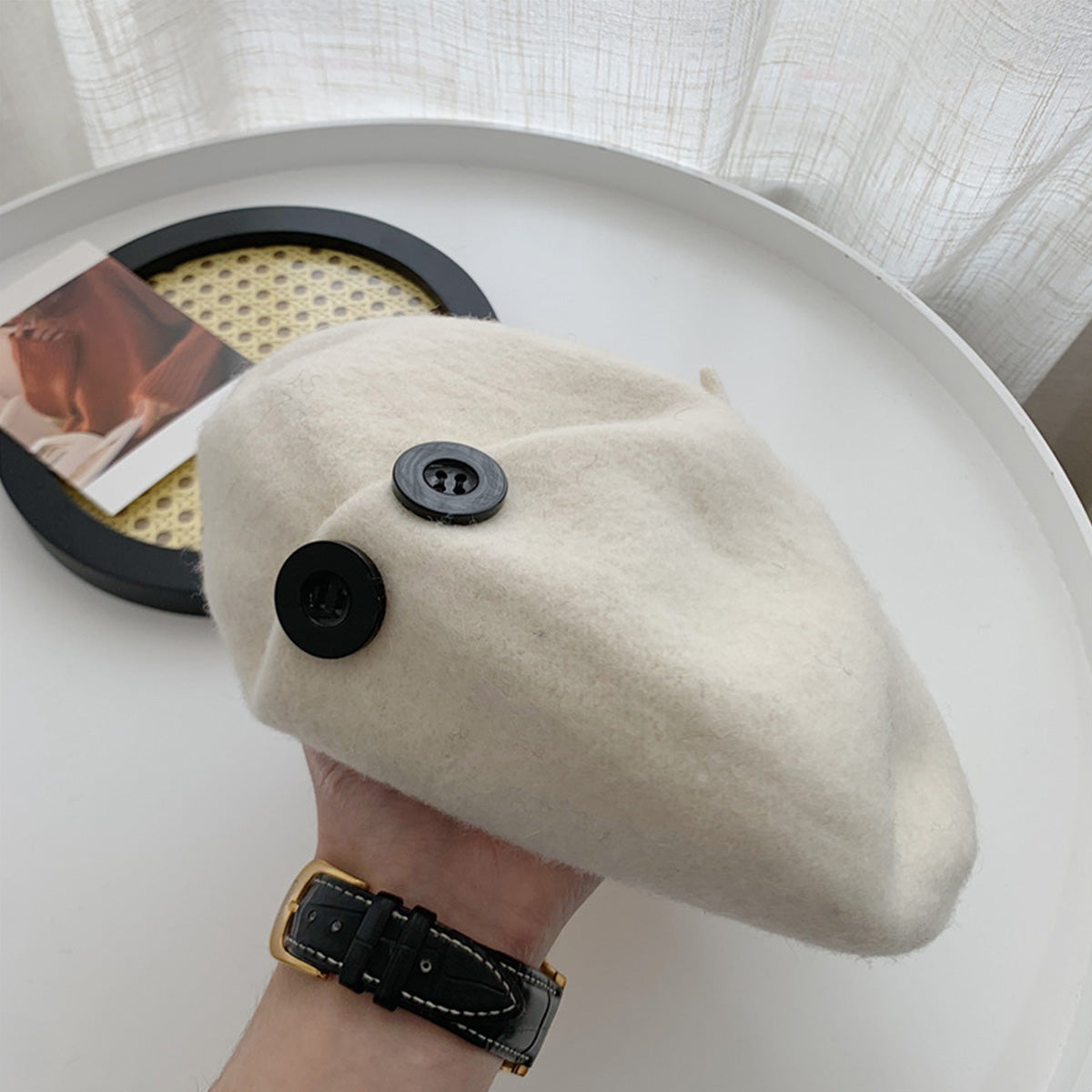 Korean Button Wool Beret