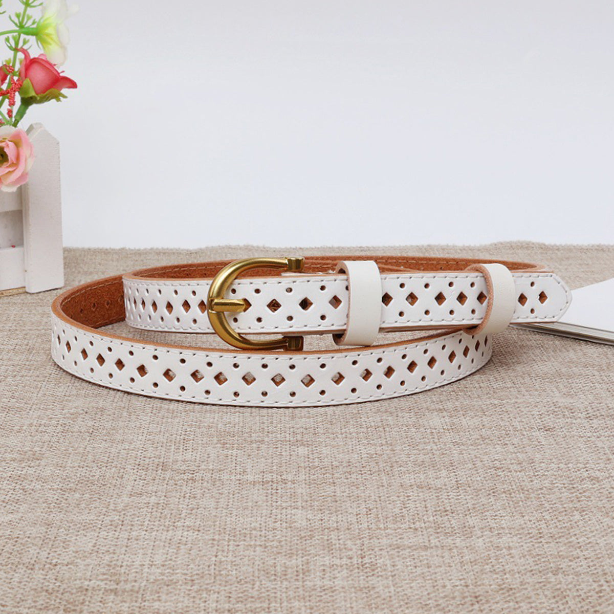 Top-Grain Cowhide Brown Retro Hollow Belt