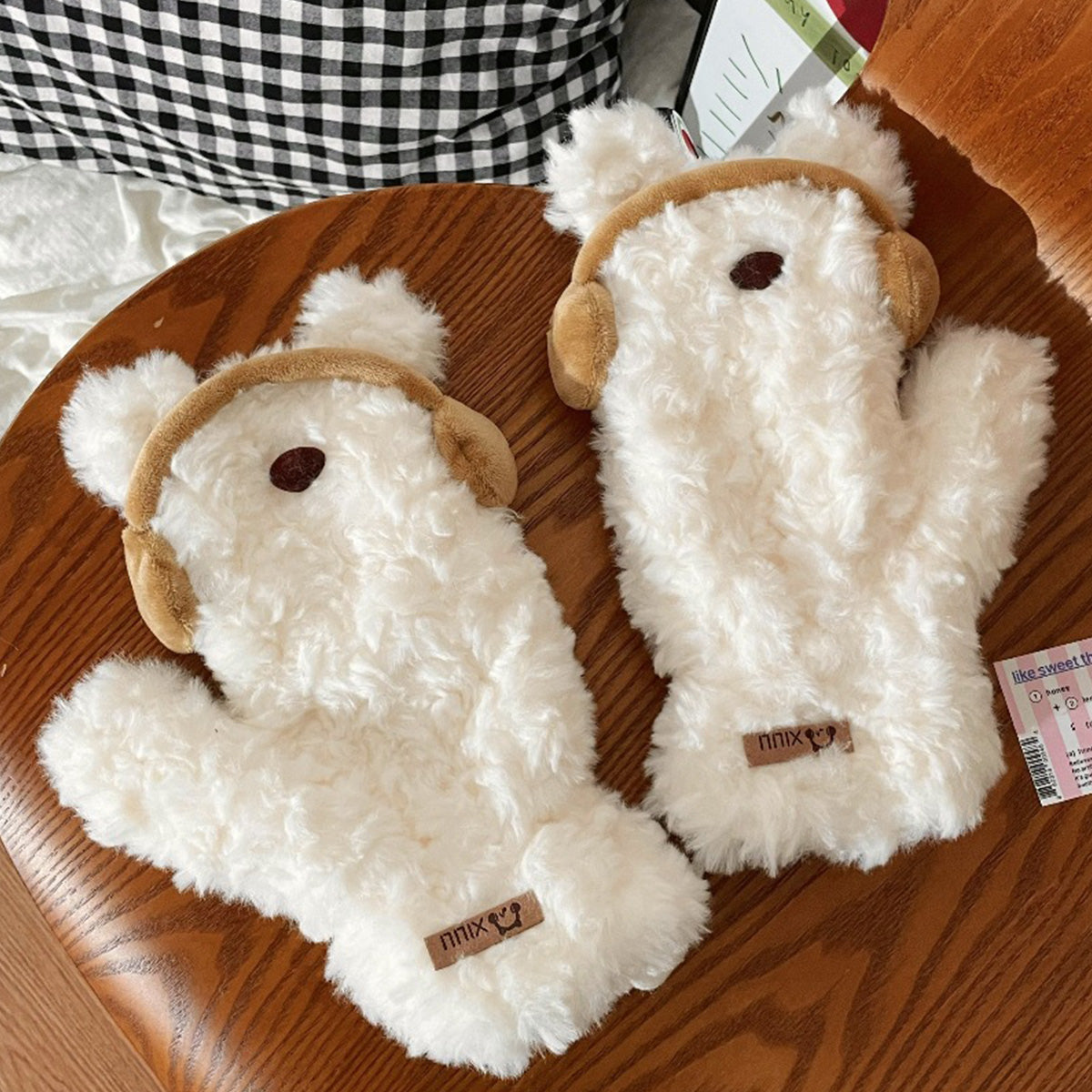 Cute Earphones Bear Plush Mittens