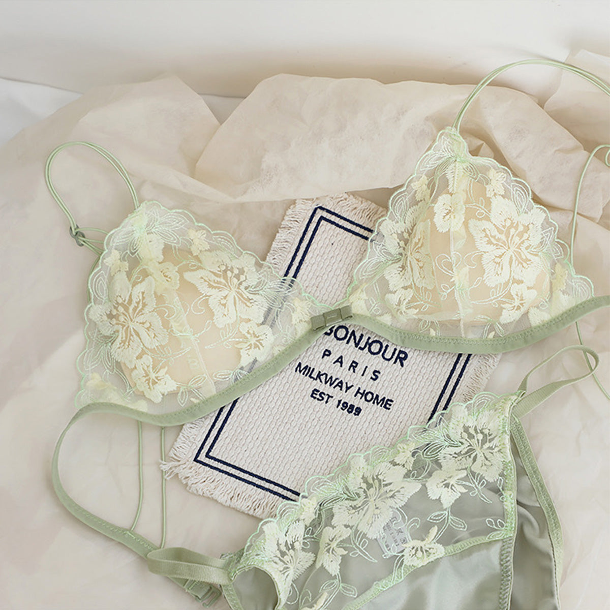 French Heavy Embroidery Lace Hollowed-Out Bra