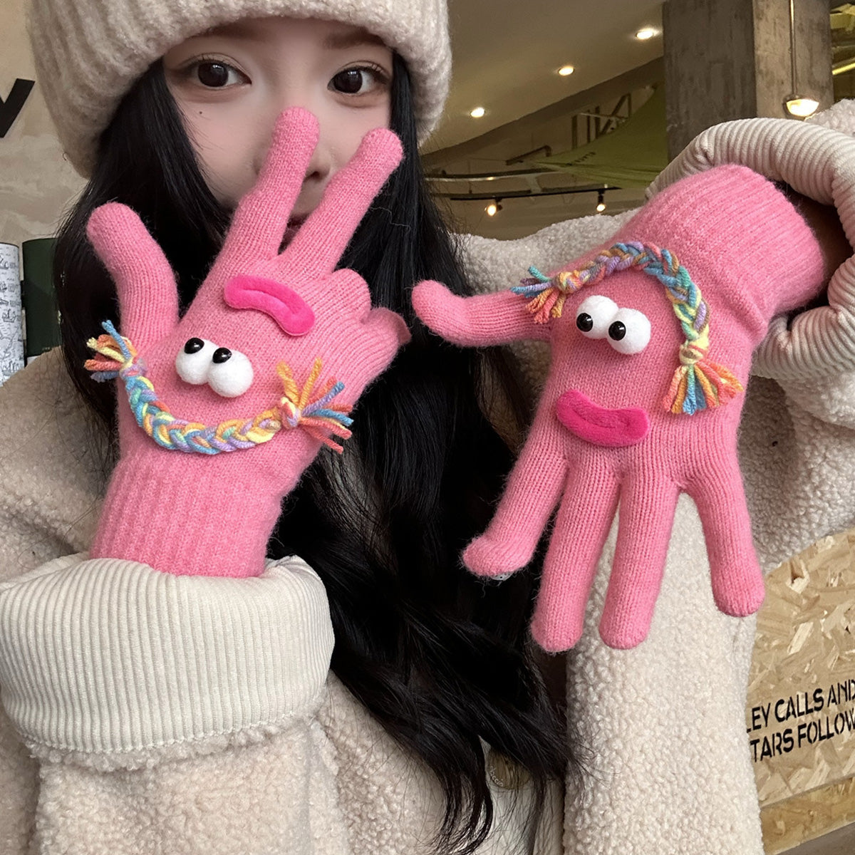 Funny Gloves Warm Fleece-lined Touch-screen Knitted Gloves