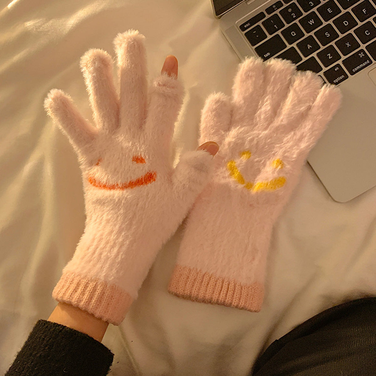 Mink Fur Fingerless Touch Screen Knitted Gloves