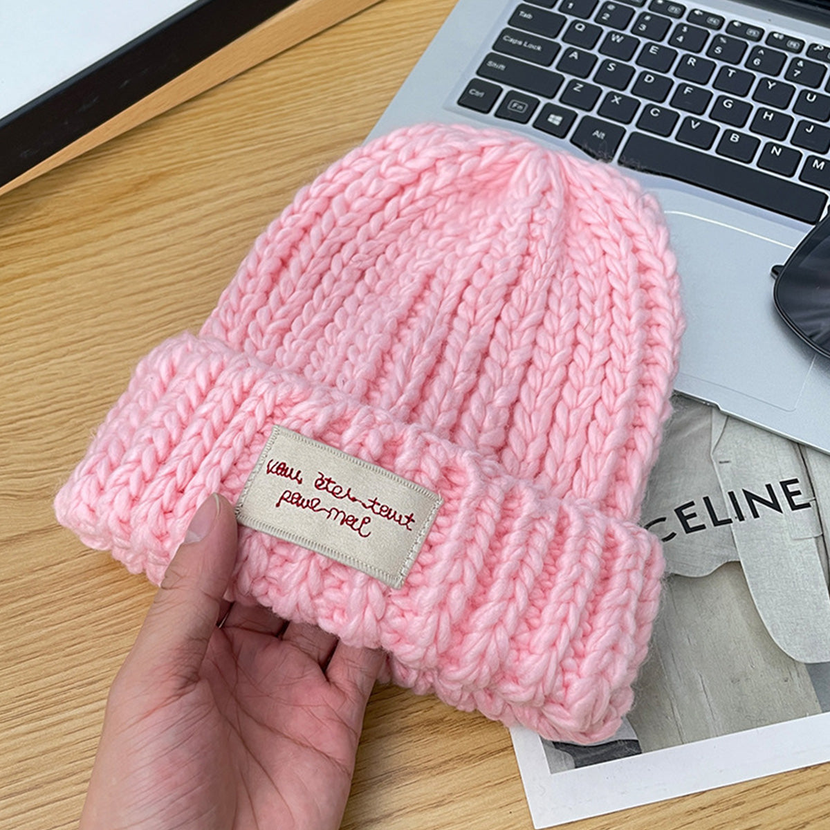 Large Head Circumference Green Knitted Hat Korean Style Versatile Winter hat