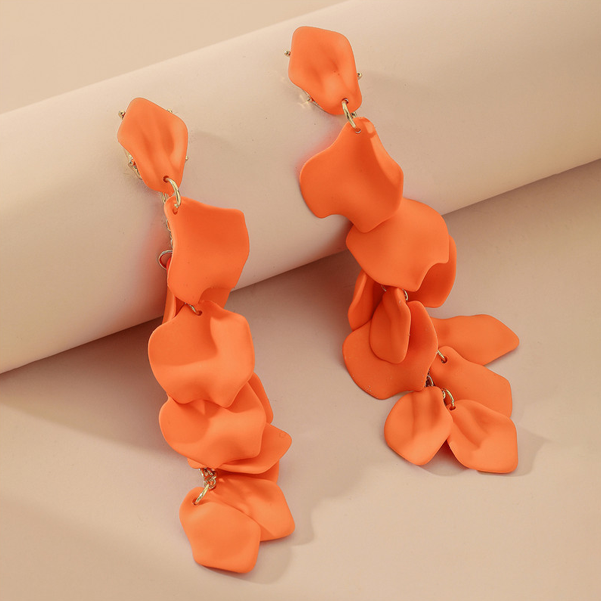 European American Rose Petal Long Tassel Earrings