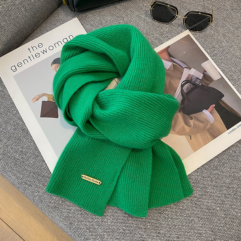 New Knitted Solid Color Small Scarf Thickened Scarf