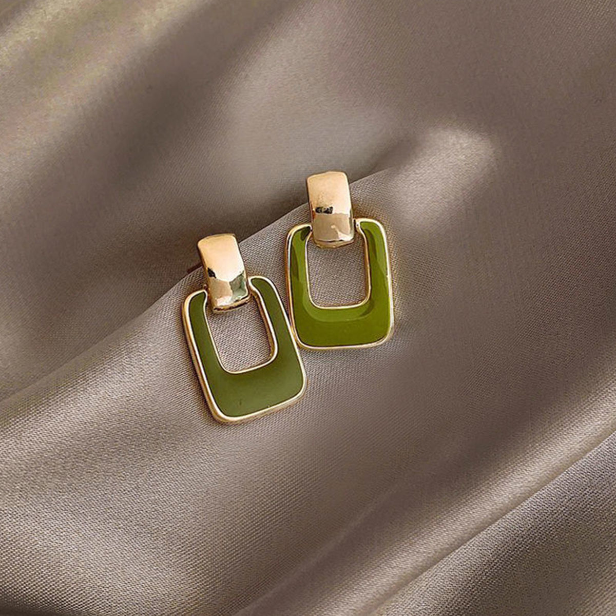 Green Geometric Trendy Earrings for Women