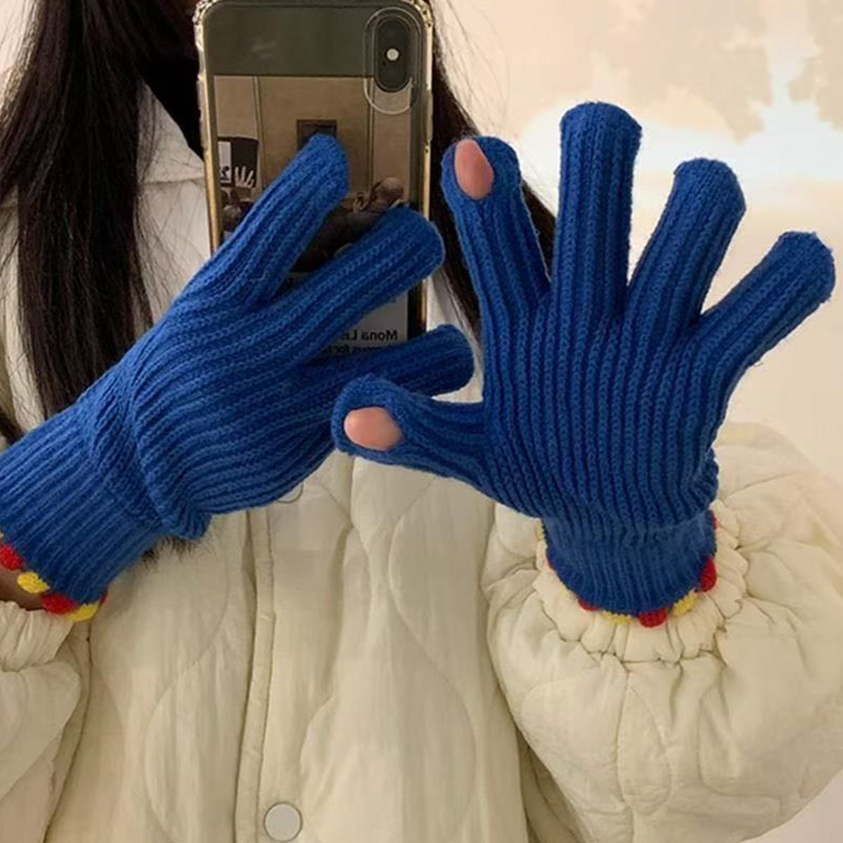 Knitted gloves for women thickened touch screen split finger gloves
