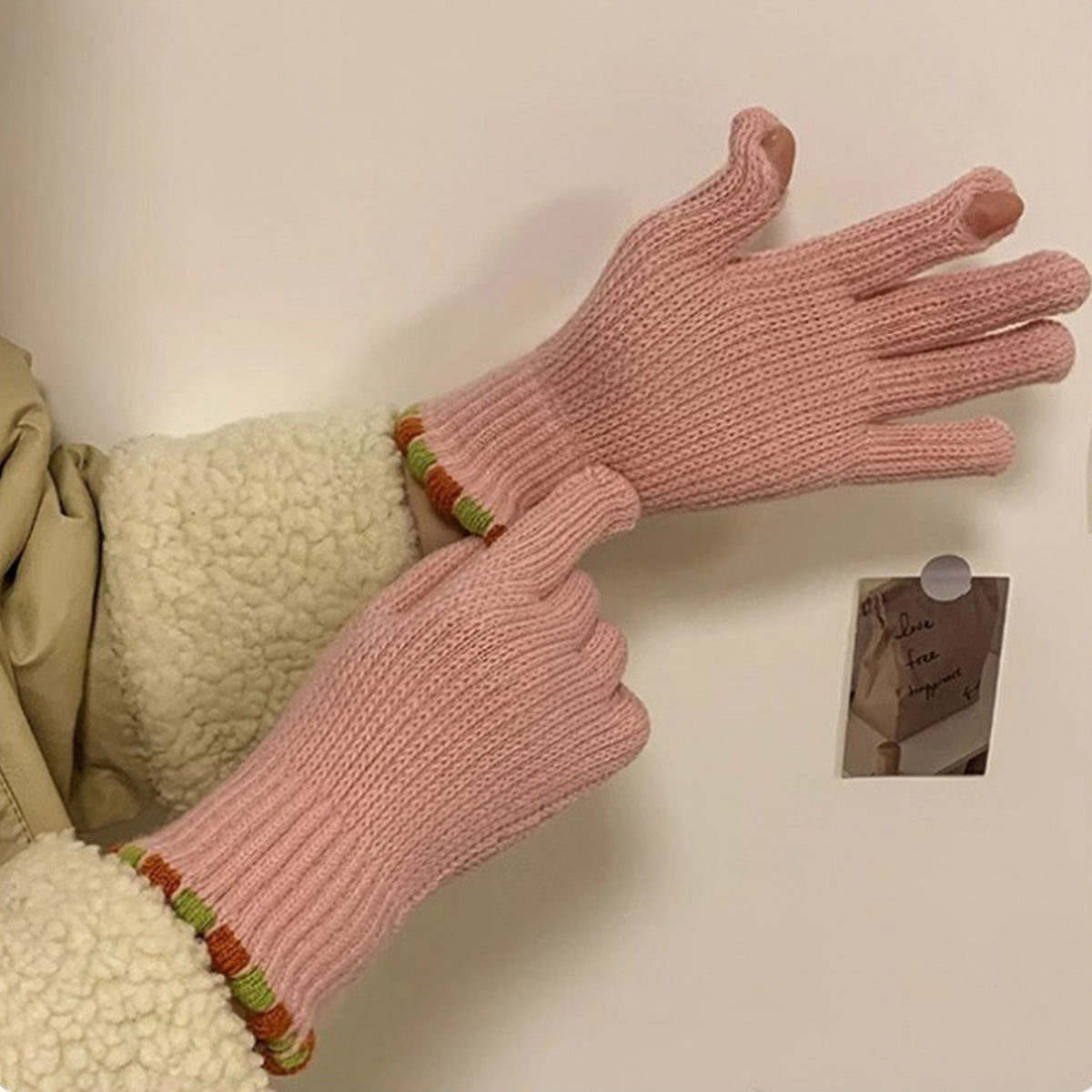 Knitted gloves for women thickened touch screen split finger gloves