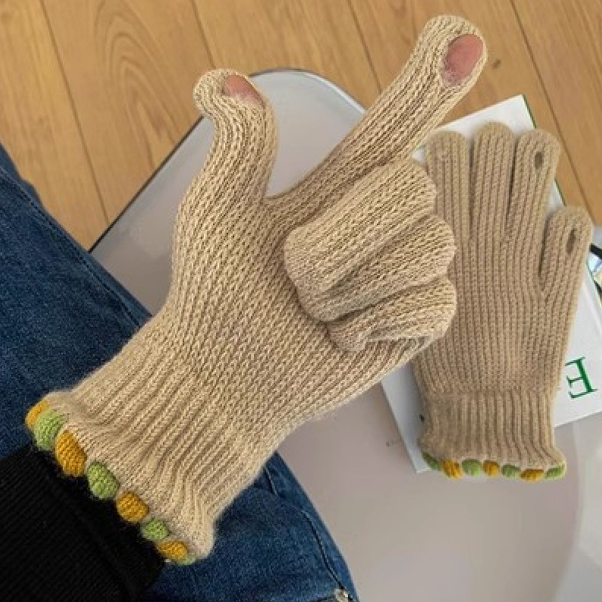 Knitted gloves for women thickened touch screen split finger gloves