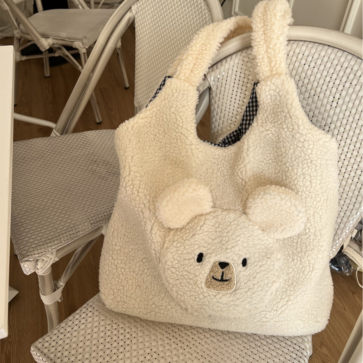 Cute Round-faced Bear Plush Shopping Bag