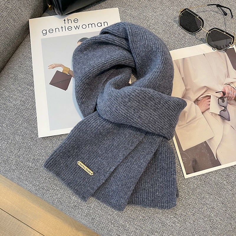 New Knitted Solid Color Small Scarf Thickened Scarf