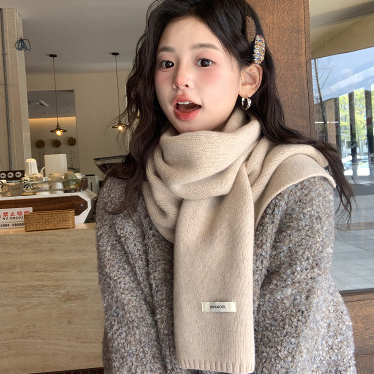 100% Sheep Wool Knitted Warm Thick Scarf