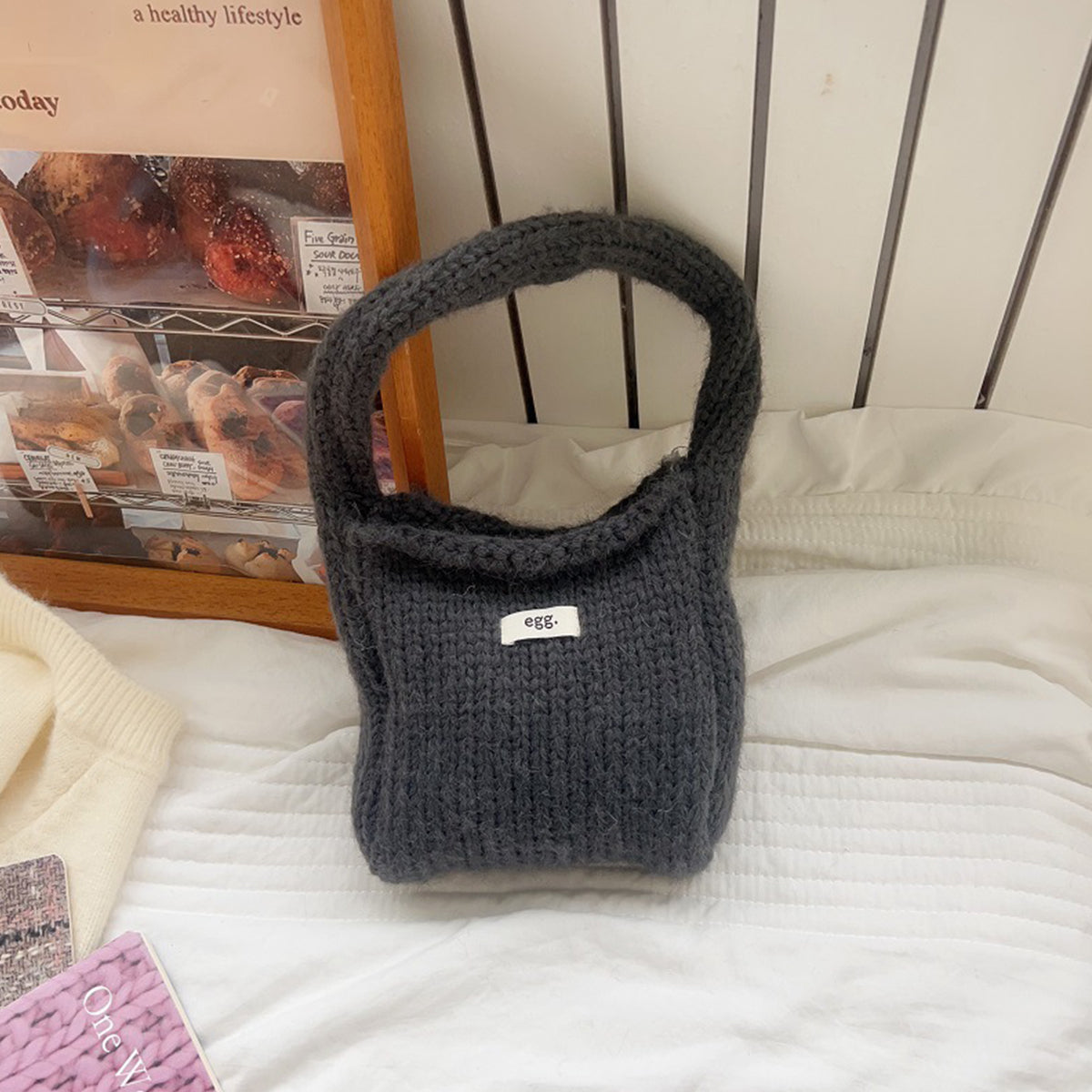 Autumn Winter Wool Knitted Solid Color Handbag