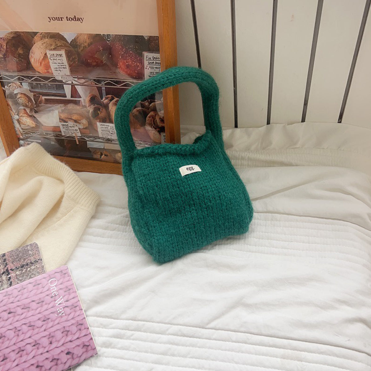 Autumn Winter Wool Knitted Solid Color Handbag