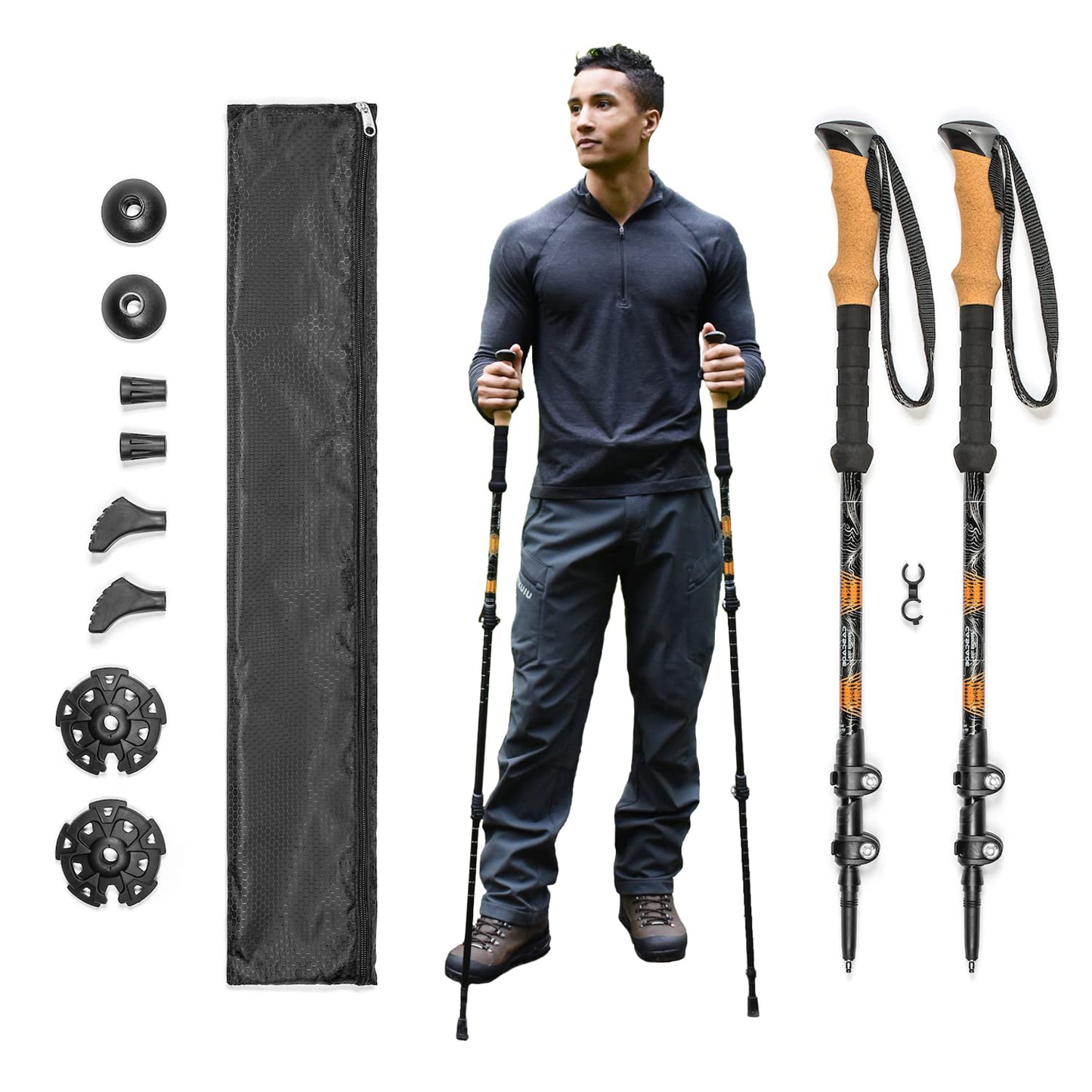 LAPOLAR Lightweight Aircraft-Grade Aluminum Alpenstocks with Extended Down Grip Plus Tip Kit
