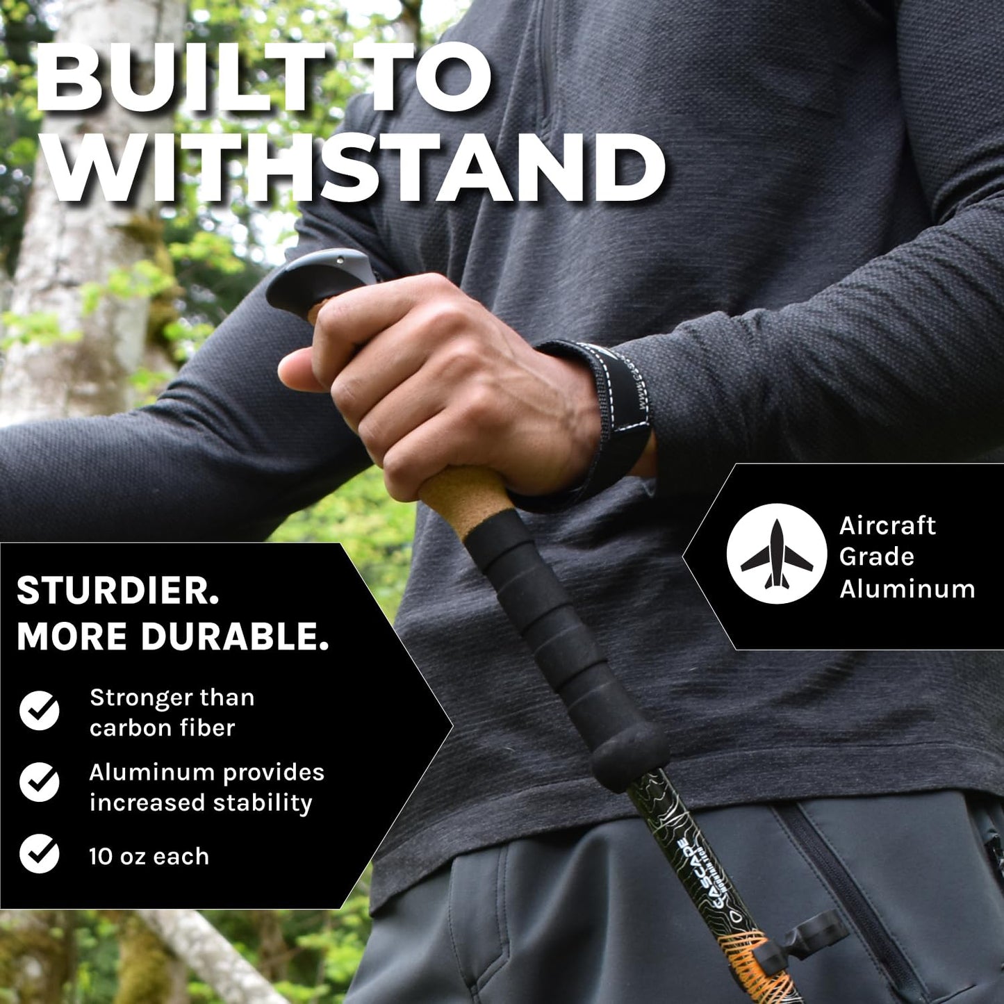 LAPOLAR Lightweight Aircraft-Grade Aluminum Alpenstocks with Extended Down Grip Plus Tip Kit