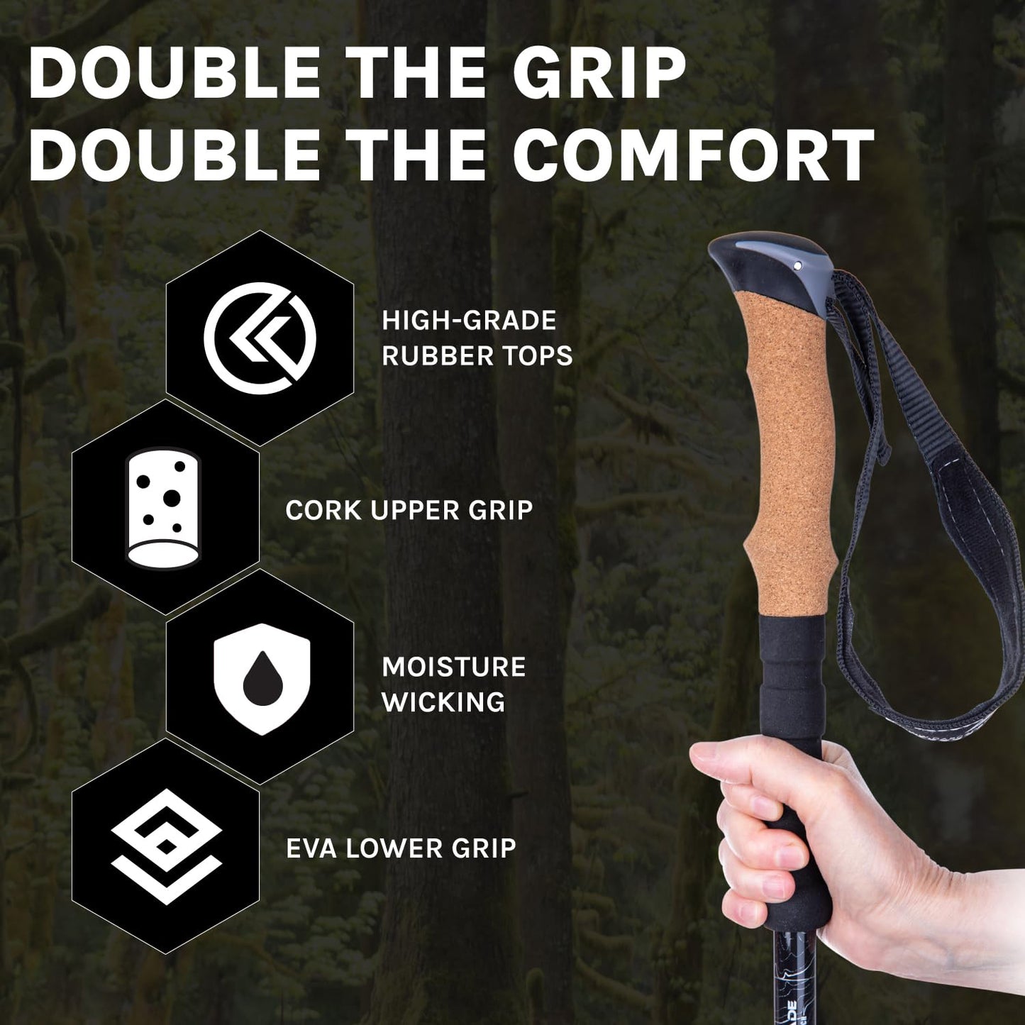 LAPOLAR Lightweight Aircraft-Grade Aluminum Alpenstocks with Extended Down Grip Plus Tip Kit
