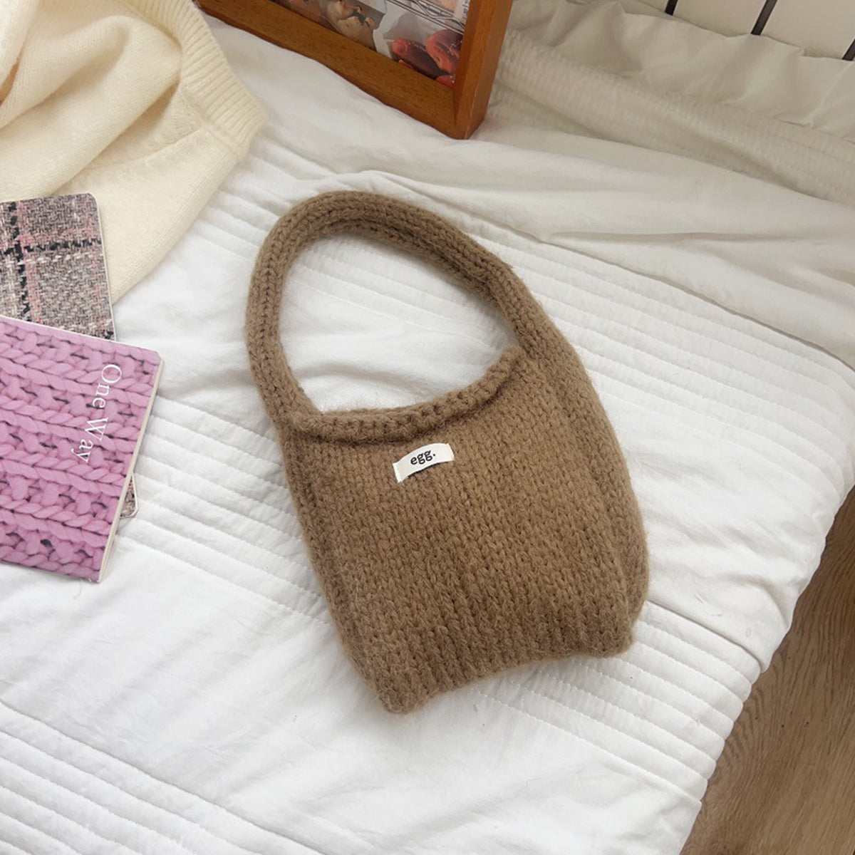 Autumn Winter Wool Knitted Solid Color Handbag