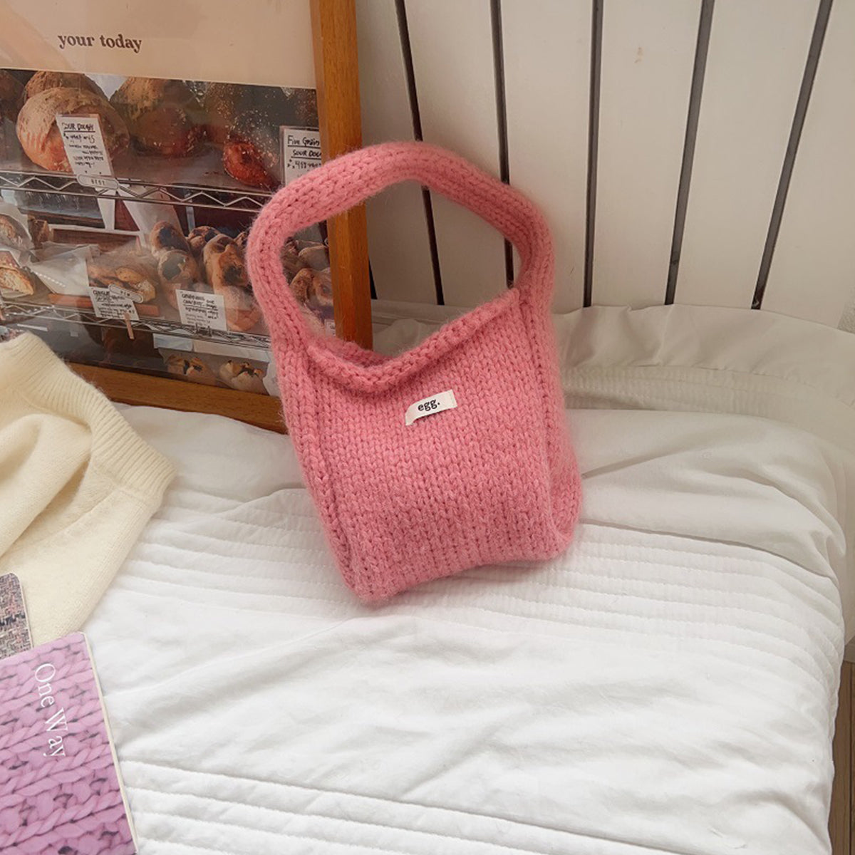 Autumn Winter Wool Knitted Solid Color Handbag