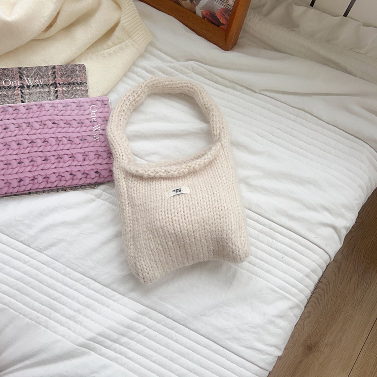 Autumn Winter Wool Knitted Solid Color Handbag