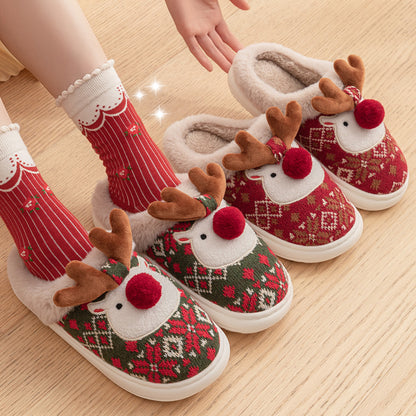 Cute Christmas Elk Cotton Slippers Warm Slippers for Women