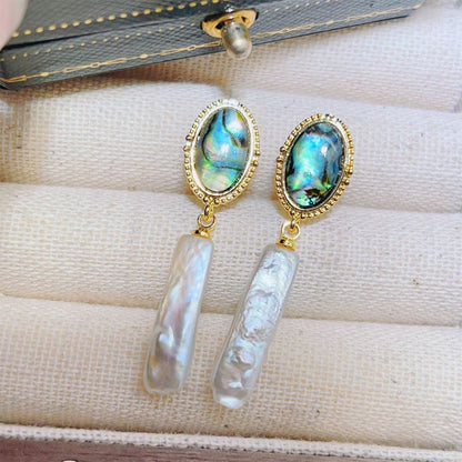 Simple Slender Baroque Opposite-Sex Pearl Earrings