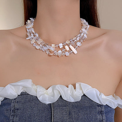 Personalized Three-Layer Shell Crystal Beaded Necklace
