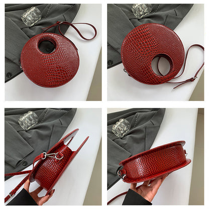 Round Patent Leather Shiny Stone Tote Bag
