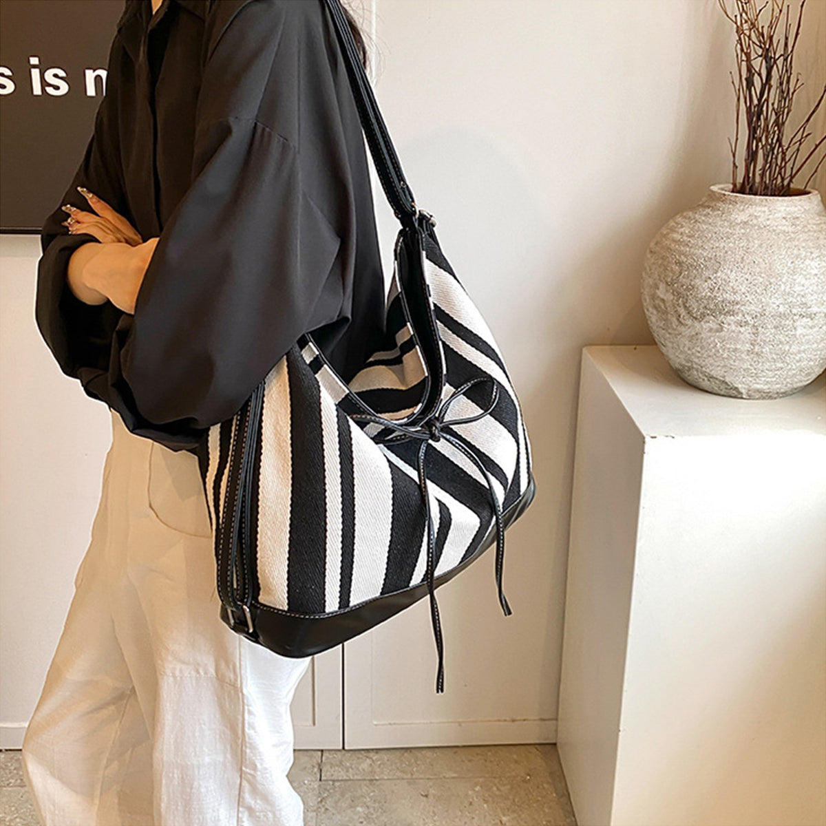 Students Striped Backpack Tote Bag Women's Bag