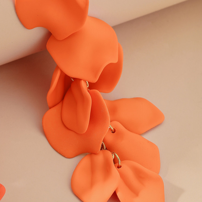 European American Rose Petal Long Tassel Earrings