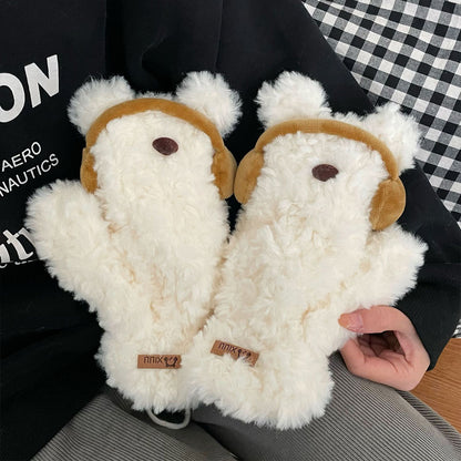 Cute Earphones Bear Plush Mittens