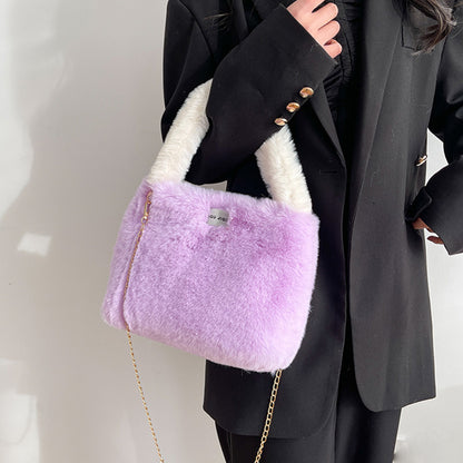 Autumn Winter Crossbody Plush Bucket Bag