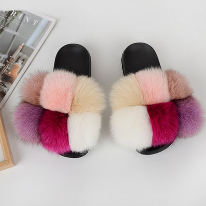 European American Fashion Fox Fur Slippers Women's Fur Slippers