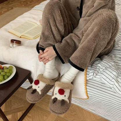 Winter Christmas Elk Plush Slippers Non-Slip Cotton Slippers