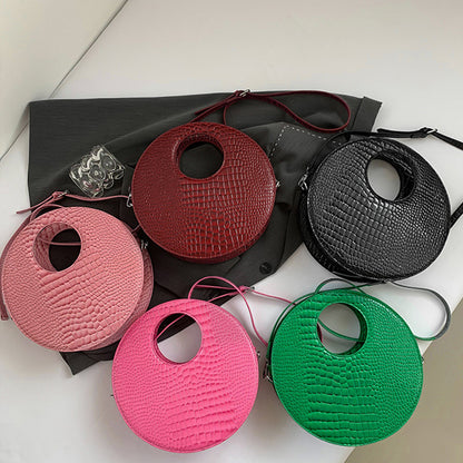 Round Patent Leather Shiny Stone Tote Bag