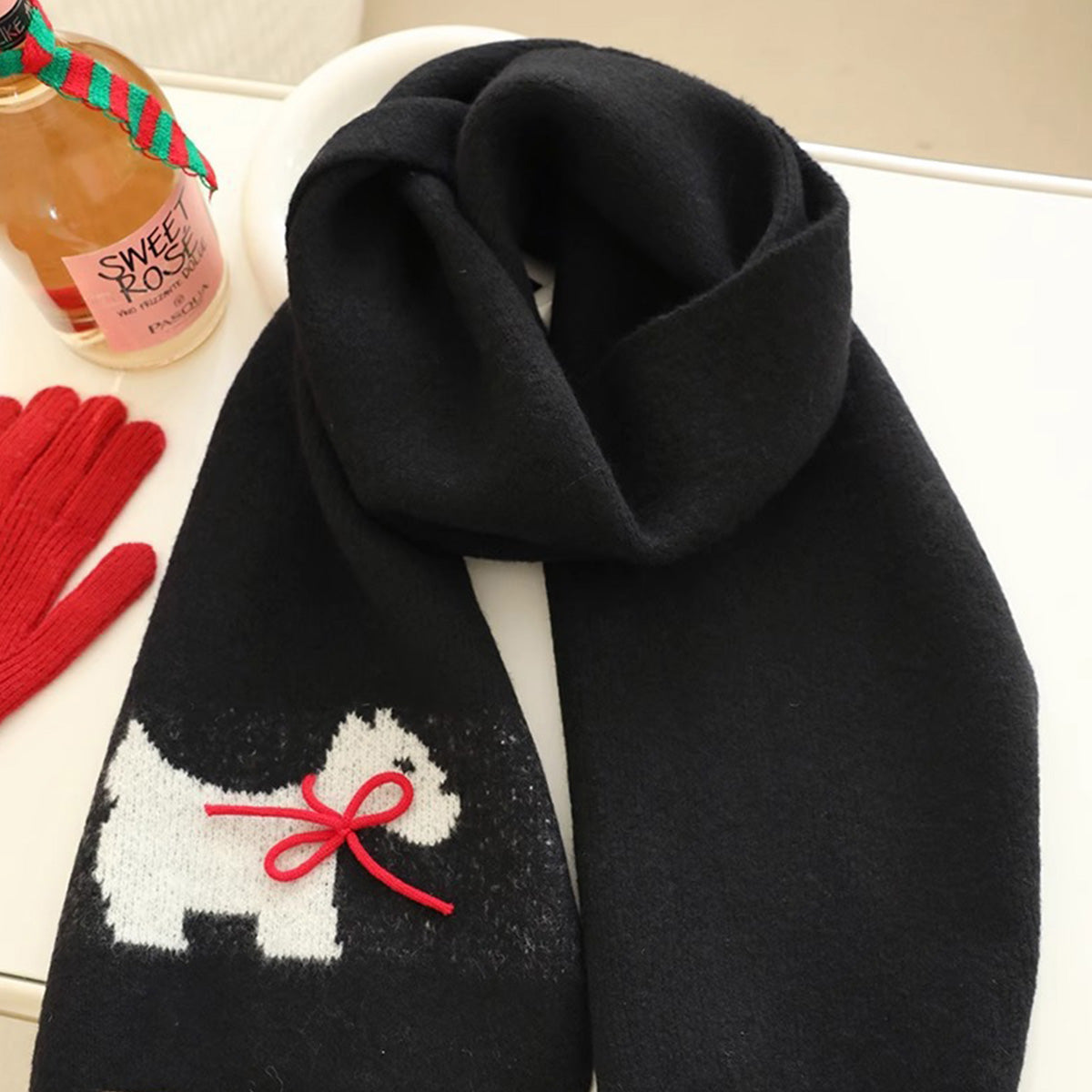 Bowknot Puppy Knitted Warm Scarf
