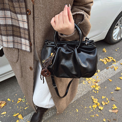 Wrinkled Tote Bag Waxed Leather Shoulder Crossbody Bag