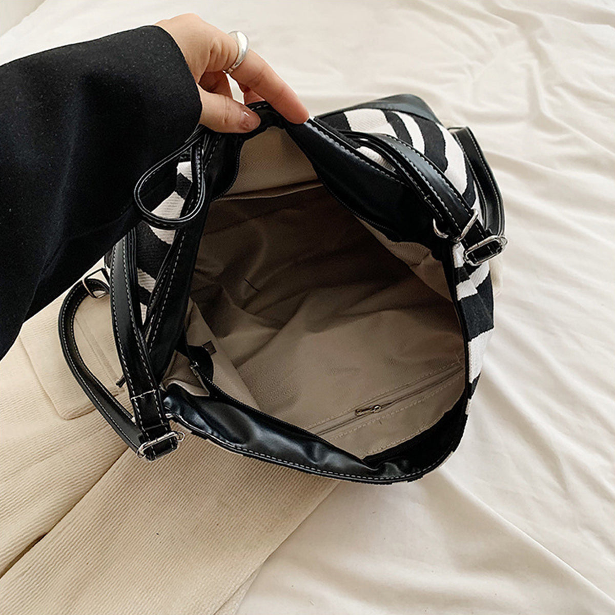 Students Striped Backpack Tote Bag Women's Bag