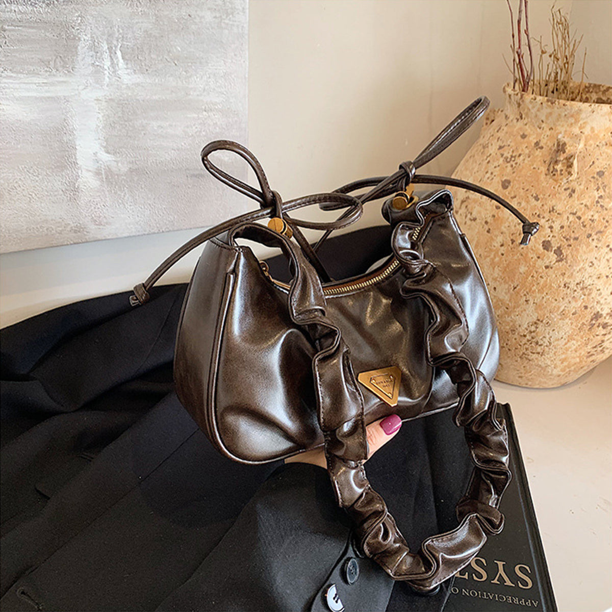 Pleated underarm shoulder crossbody bag