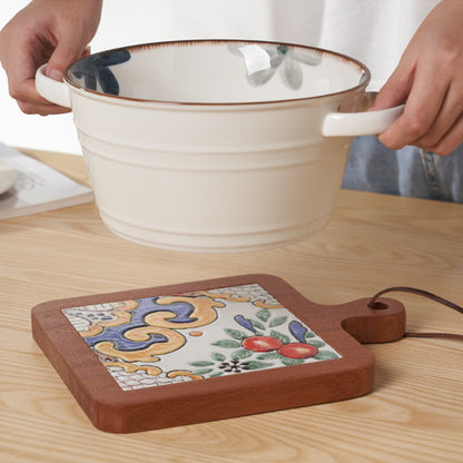 Solid Wood Retro Tile Placemat, Teat Insulation Placemat