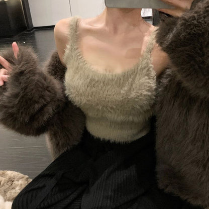 Soft Mink Fur Short Knitted Vest