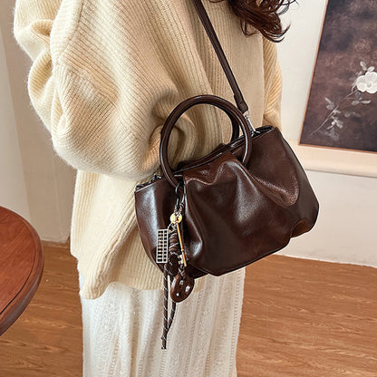 Wrinkled Tote Bag Waxed Leather Shoulder Crossbody Bag