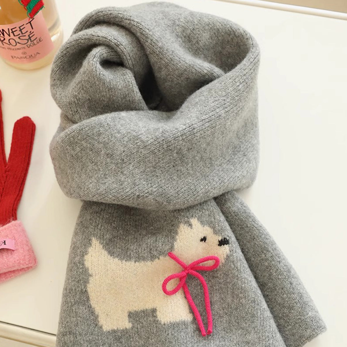 Bowknot Puppy Knitted Warm Scarf
