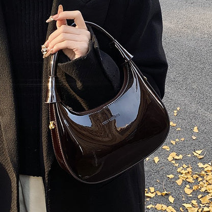 Burgundy Patent Leather  Handbag U-shaped Dumpling Bag