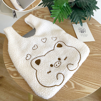 Plush Handbag Embroidered Lamb Wrist Bag