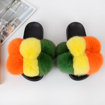 European American Fashion Fox Fur Slippers Women's Fur Slippers