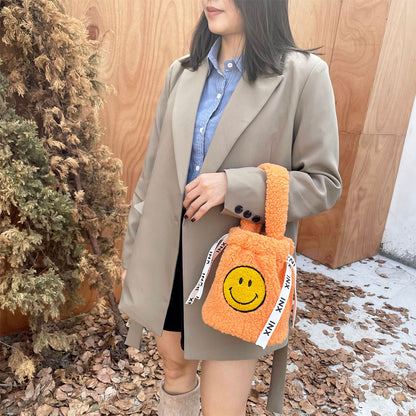 Plush Crossbody Bucket Bag