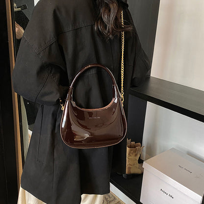 Burgundy Patent Leather  Handbag U-shaped Dumpling Bag